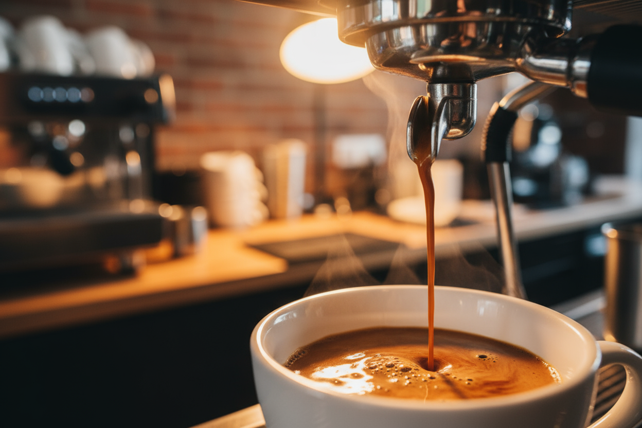 coffee being poured out from a barista machine